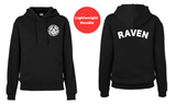 Lightweight black RAVEN Hoodie w/white reflective logo